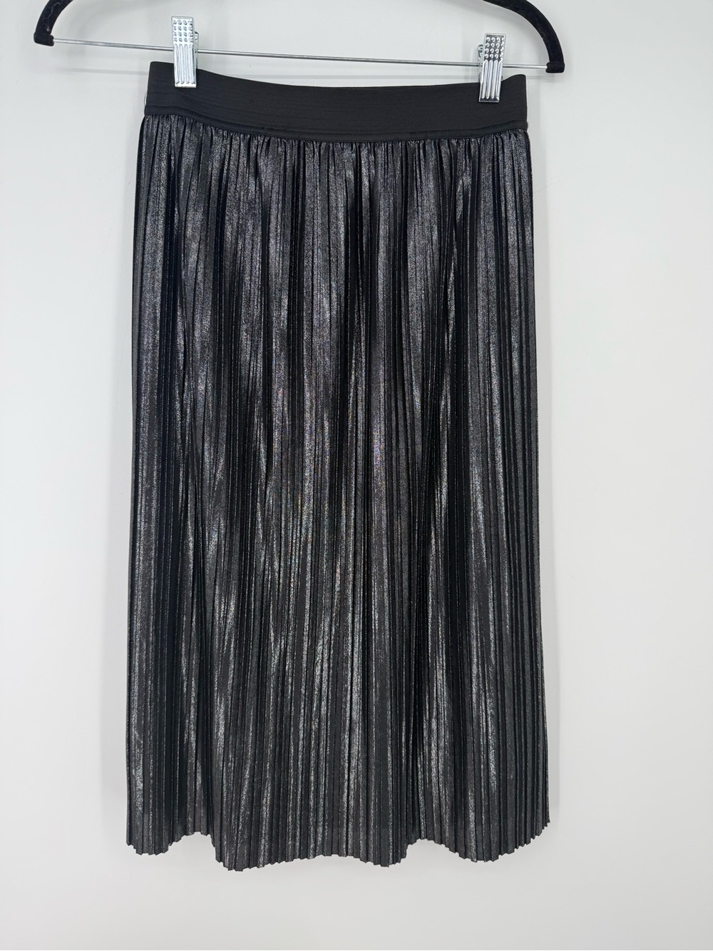 Gap Metallic Black Pleated Midi Skirt XS